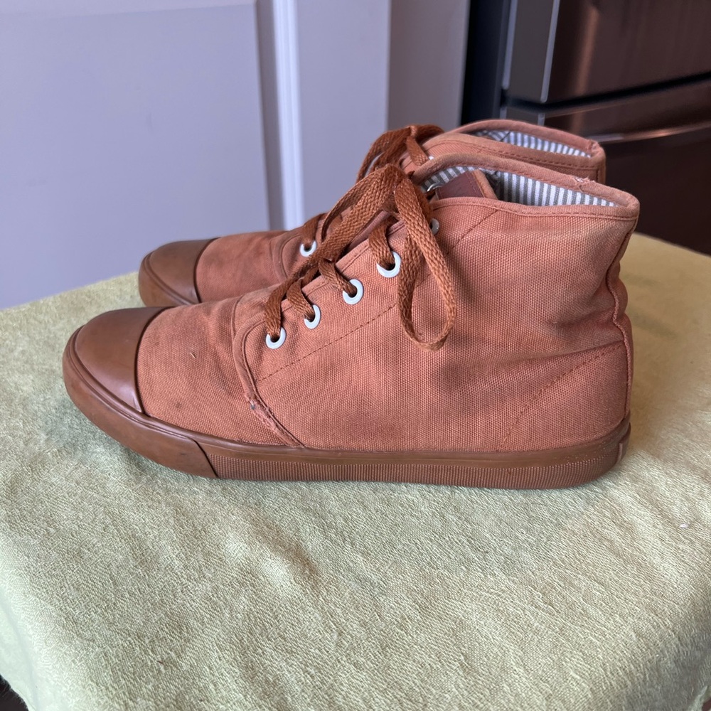 High-Top Canvas Sneakers in Rust. Size 6.5